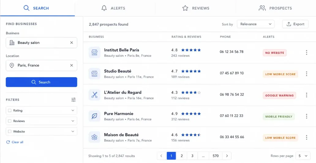 Prospecting dashboard preview